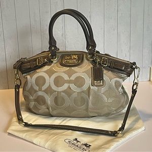 COACH Handbag, Gold with Brown Leather accents and Purple liner